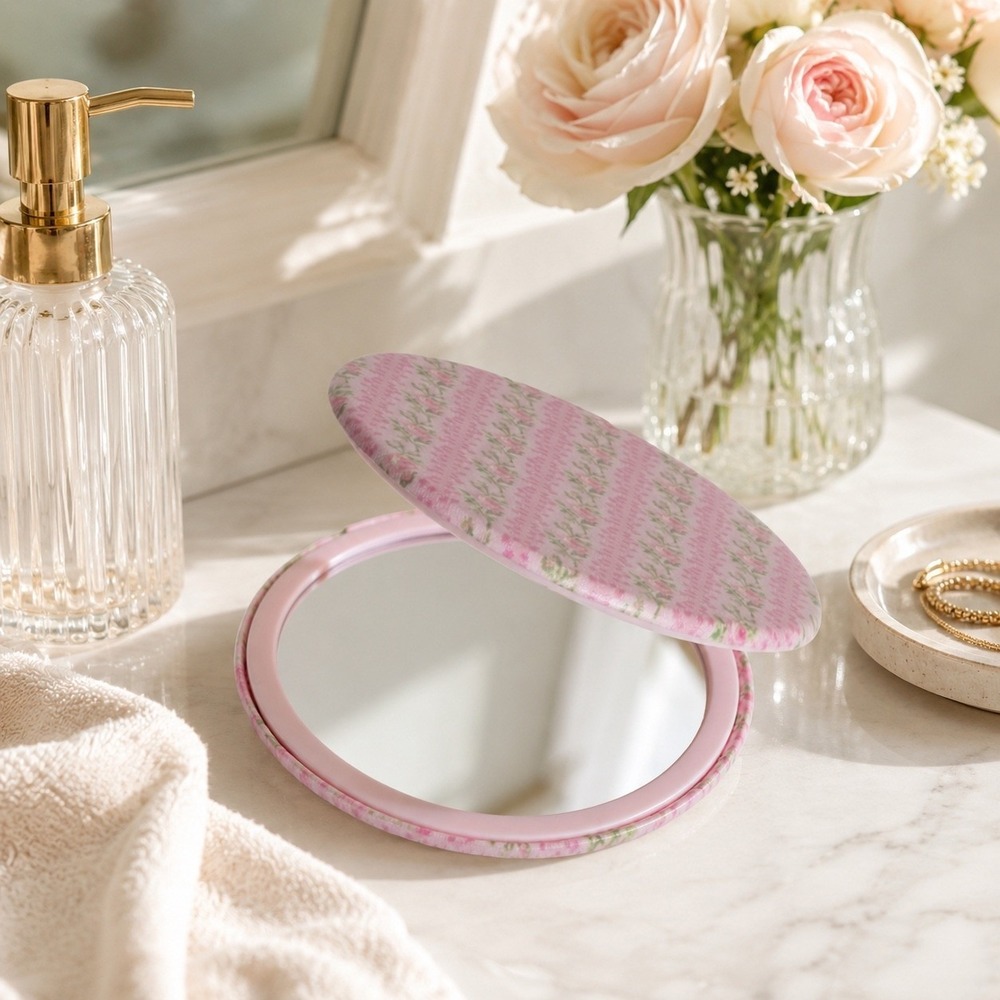 Goody x LoveShackFancy Pink Floral Compact Mirror Romantic Rose Travel Accessory